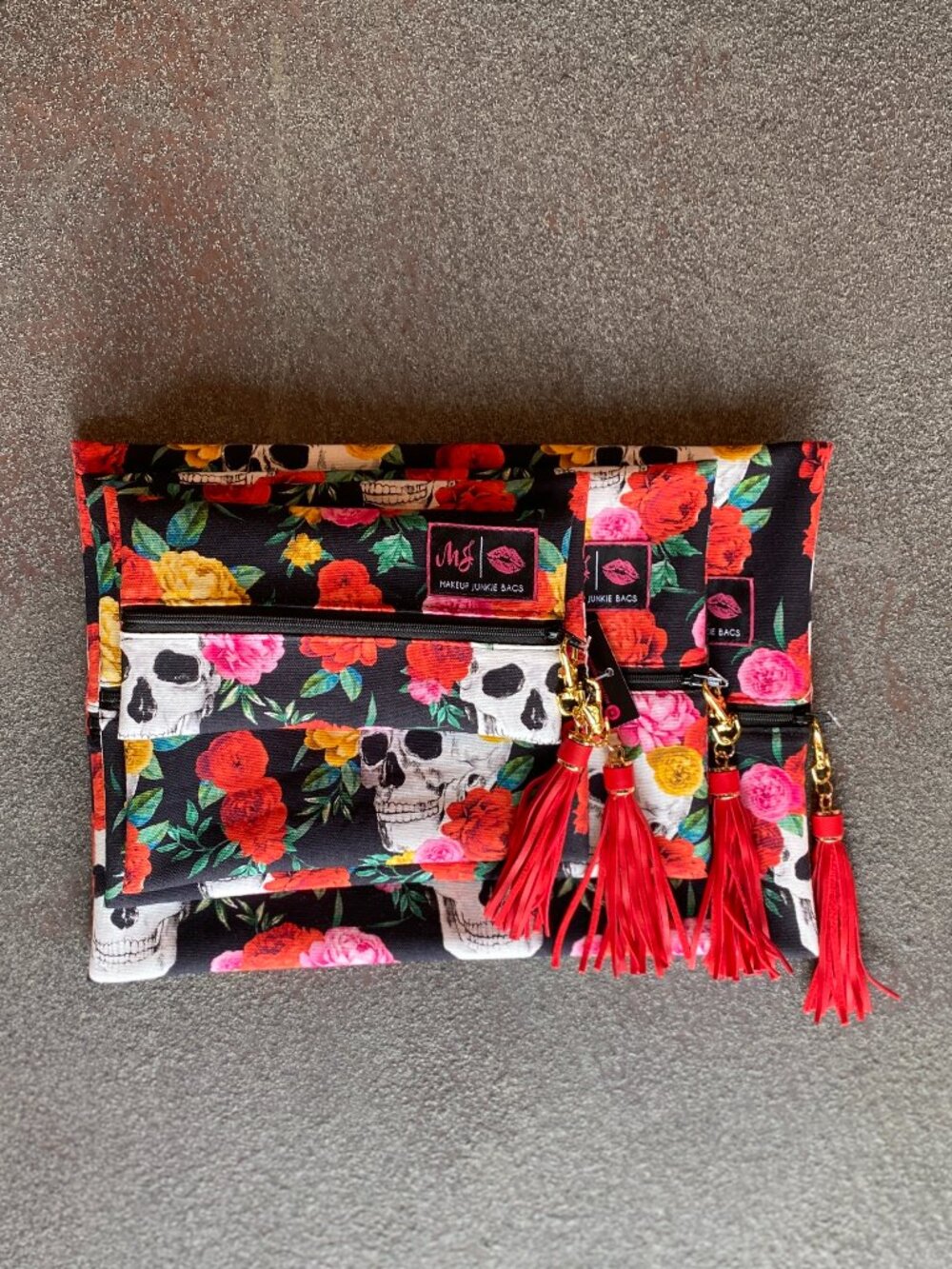 Makeup Junkie Bag - Floral Skulls - Large